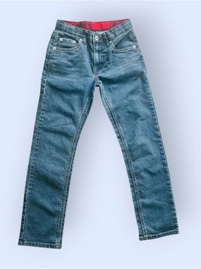 Levi's Blue Straight Leg Denim Jeans with Red Waistband